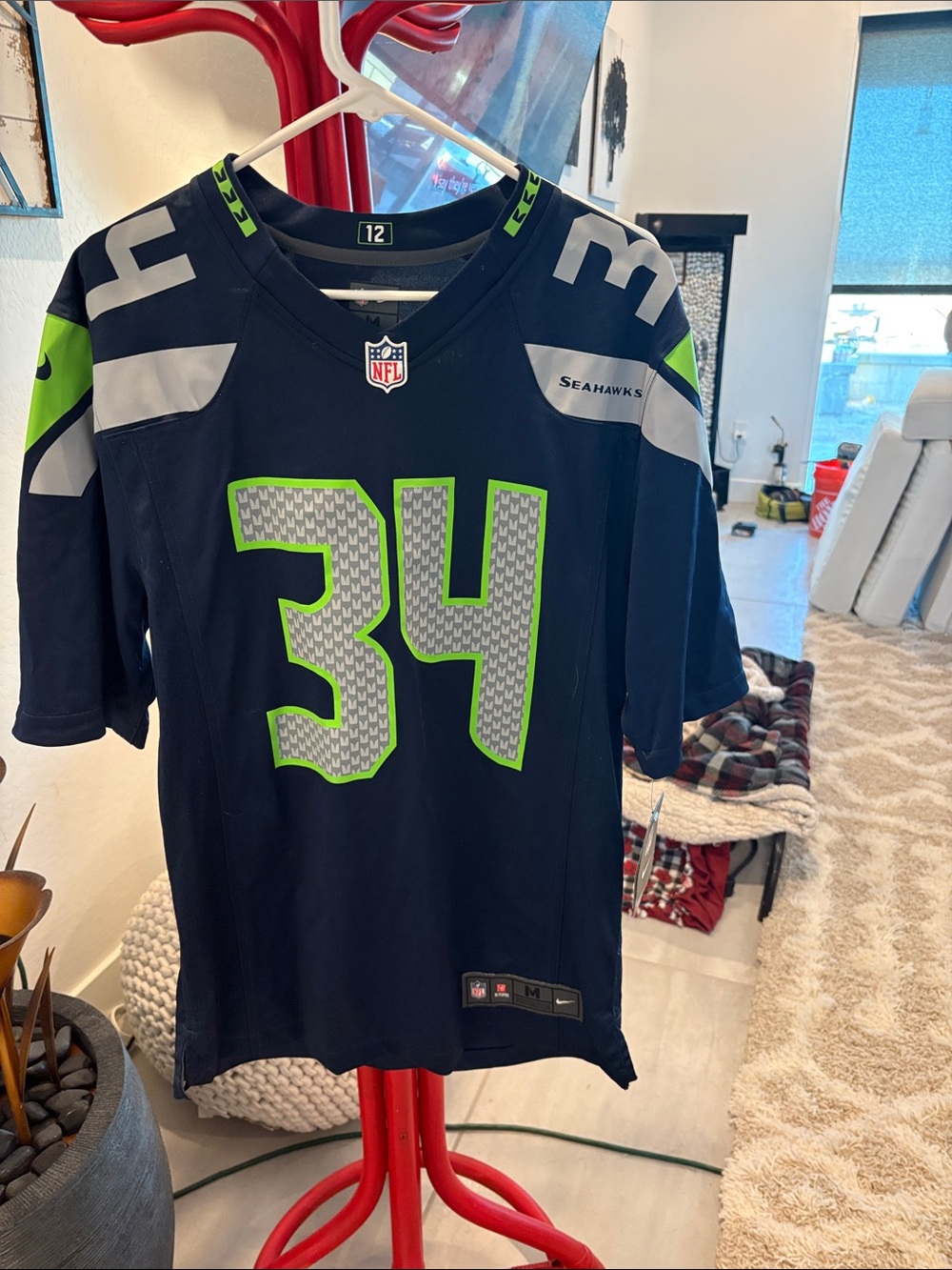 NFL Seattle Seahawks Kids #34 Navy and Neon Green Jersey